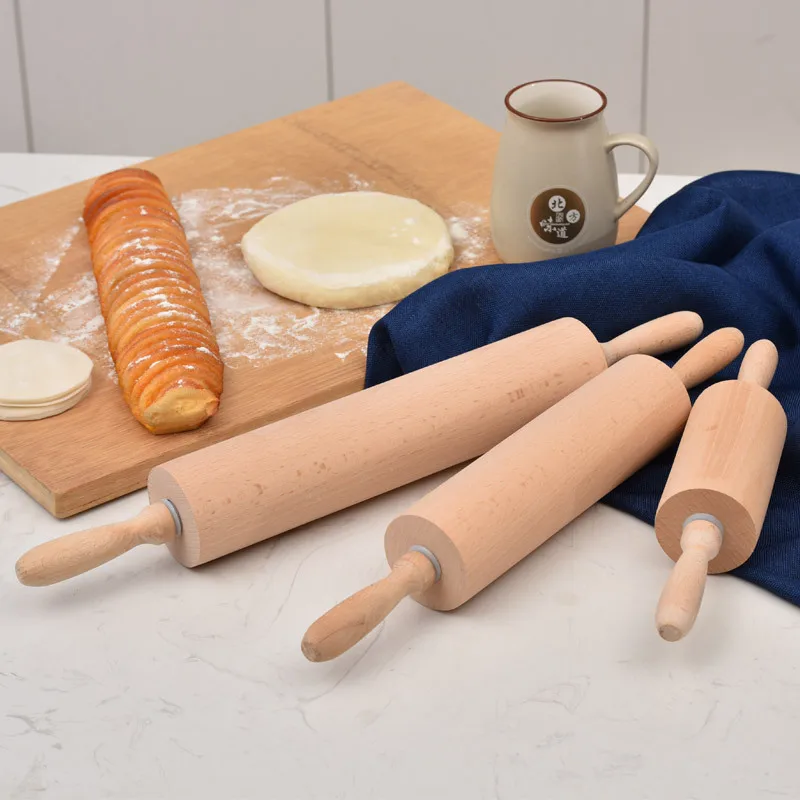 Wooden Roller Style Bead Roller Pin Baking Tool No Paint No Wax Elm Wood Dumpling Skin Rolling Pin Kitchen Cooking Utensil