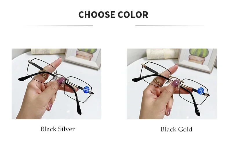 Randlose Lesebrille für Damen, Anti-Blaulicht-Schnittkante, mittleres Alter und ältere Menschen, modische Brillen für Herren – Detail 6