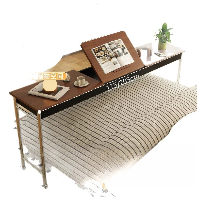 

table medieval solid wood bed table household removable desk, bedroom bed lazy computer long table