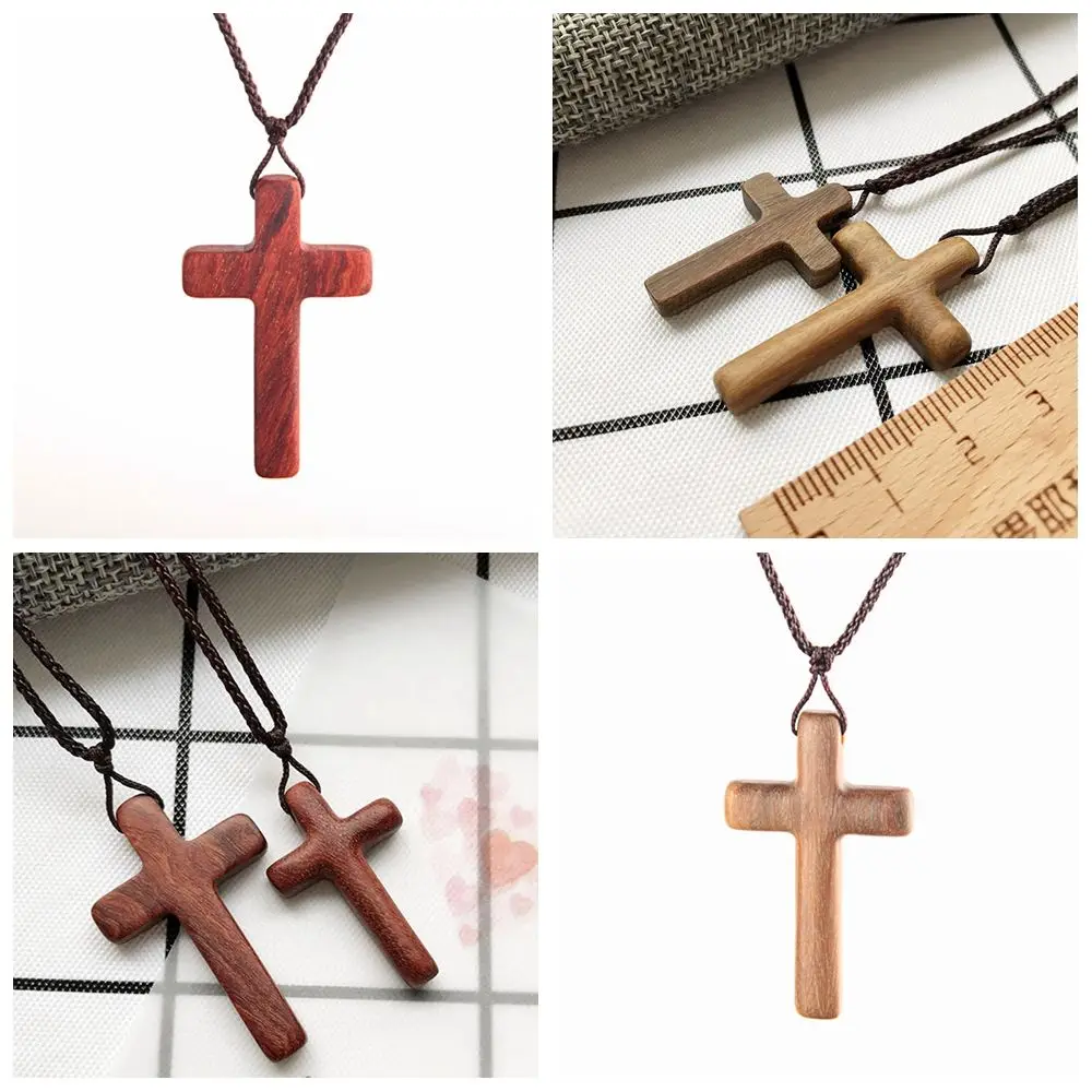 New Design Religious Black Brown Color Jewelry Gift Wood Cross Necklace Ebony Natural Wood Cross Pendant Sandalwood