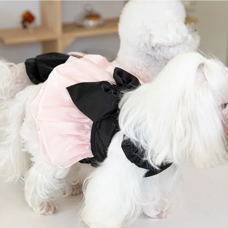 Pet Shiny Yarn Skirt Color Contrasting Bow Skirt Cat and Dog Teddy Dress INS Fashion Pet Clothing Dog Dresses for Small Dogs