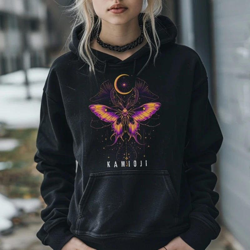 

‌ Толстовка с капюшоном Luna Moth, свободная теплая флисовая толстовка с длинными рукавами, осенняя готическая толстовка унисекс в стиле гранж, голова смерти, гоблинкор, эстетичная толстовка унисекс