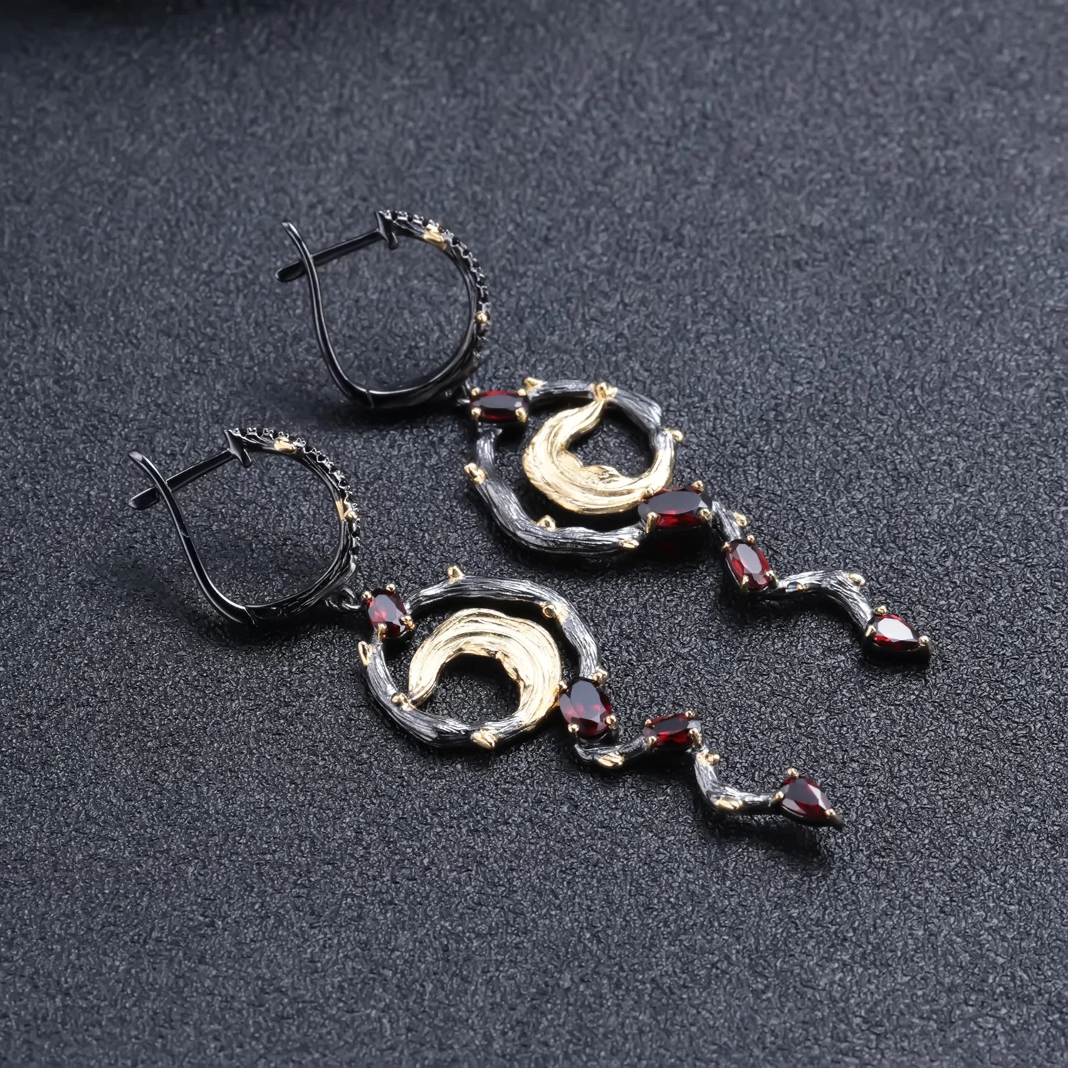 Luxury brand genuine real jewels Italian Craft Designer Jewelry Style 925 Silver Natural Garnet Earrings high quality