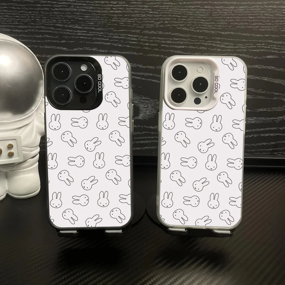 Kawaii Little White Rabbit SEM-Miffys Phone Case IMD Color Silver Shell For IPhone 16 15 14 13 12 11 Pro Max Plus