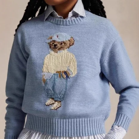 

Повседневный свитер с вышивкой в виде медведя, вязаный топ, женский модный облегающий удобный пуловер с длинными рукавами