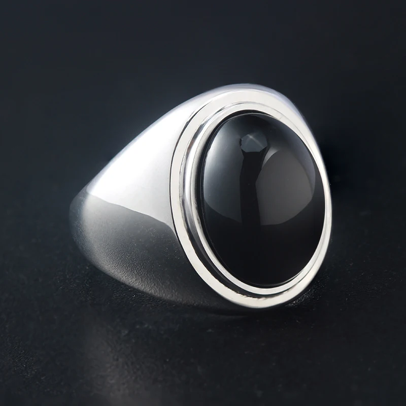 

customized Fashionable Atmosphere Black Agate Sterling Silver Ring