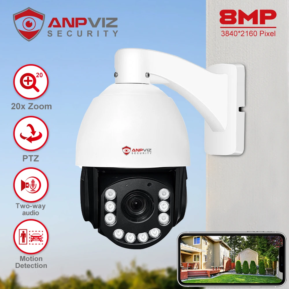 Anpviz-Caméra breton extérieure PTZ 8MP, n\'aime optique 20X, détection humaine et véhicule, suivi automatique, conversation bidirectionnelle, vision