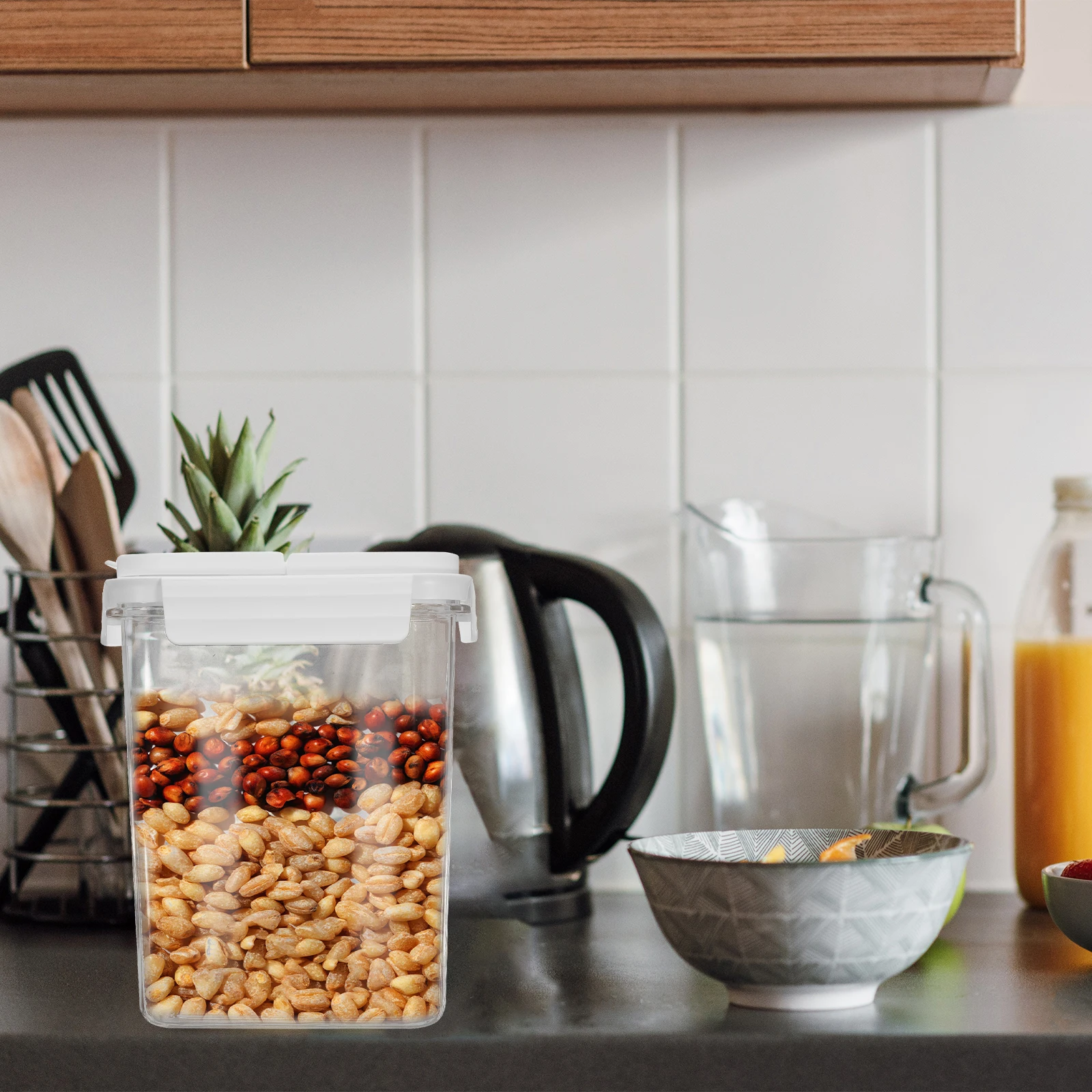 

Airtight Storage Jar 3L Large Capacity Dry Food Container For Rice Flour Sugar Cereals Grains Clear Pantry Canister