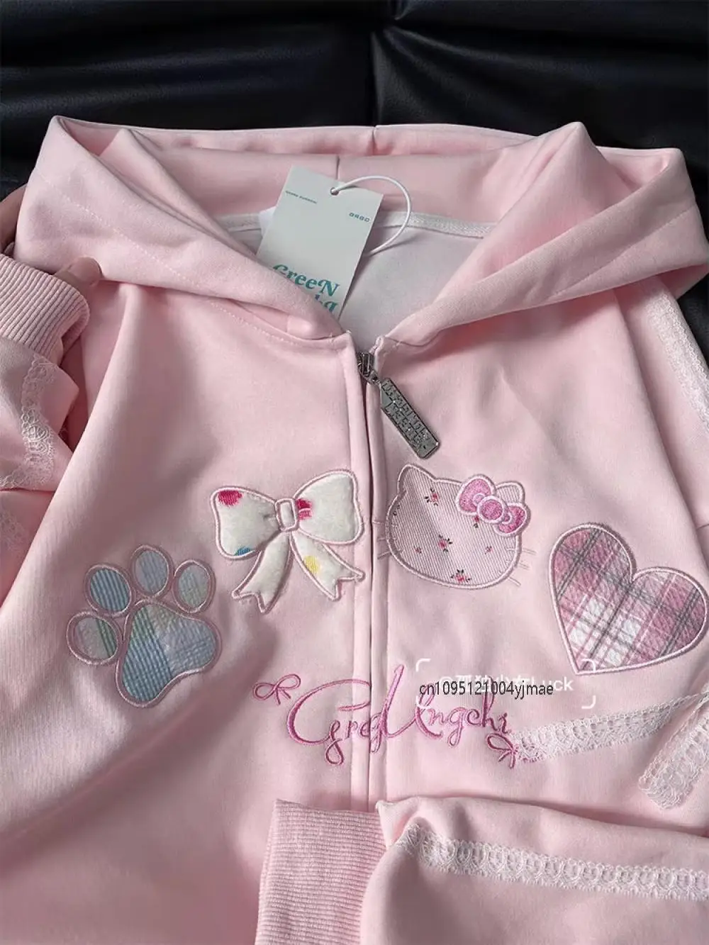Cute Hello Kitty Hooded Zipper Coat for Women Sanrios Anime Y2K Embroided Student Sweet Trendy Thick Jackets Clothes Girls Gift