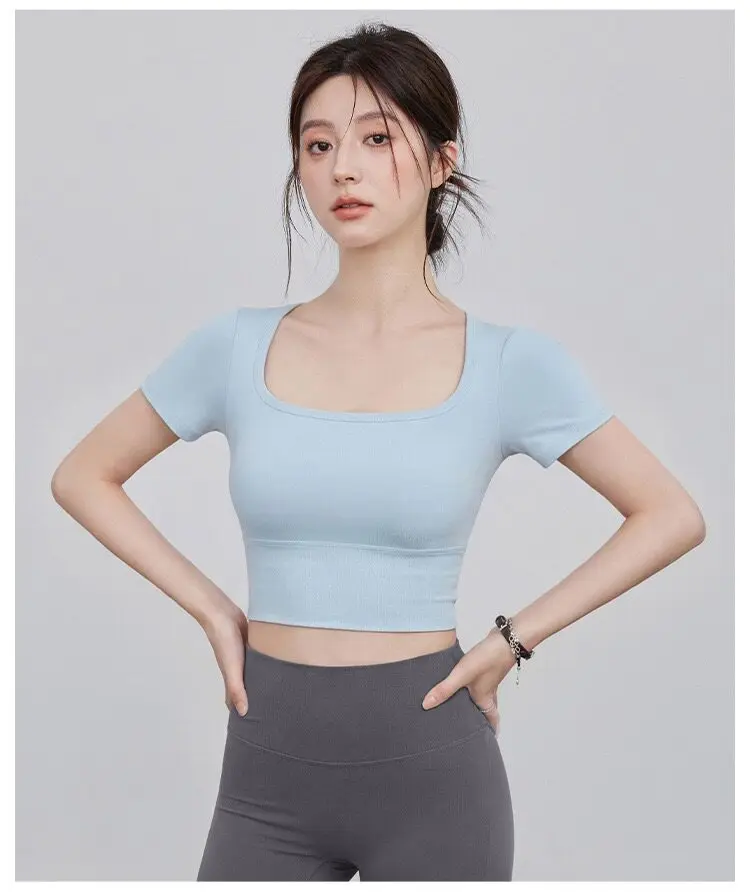 Sportliches Damen-Kurzarm-Top mit Mesh-Einsätzen, Figurbetontes Fitness-Top, Professionelle Pilates-Trainings- und Yoga-Bekleidung – Detail 2