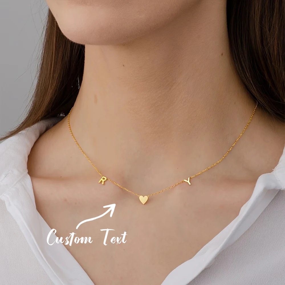 Collar Personalizado con Dos Iniciales en Forma de Corazón para Mujer, Acero Inoxidable, Delicado, Pequeño, Colgante con Letras de Amor, Regalo de Aniversario para Parejas