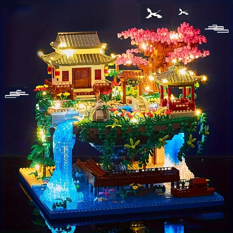 3320pcs Micro Building Blocks Set Chinese Architecture of Peach Blossom , Cherry Blossom Bonsai Tree Building Set ,Collectible Models of Classical Famous