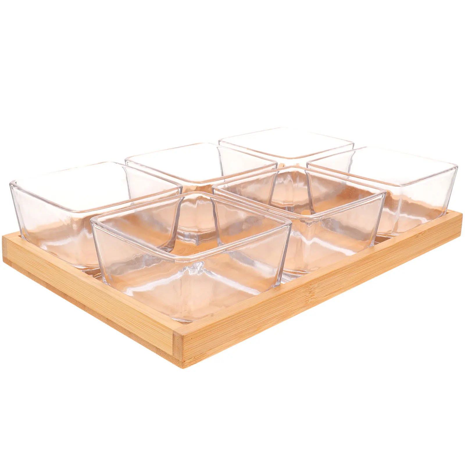 

1Set Glass Snacks Bowl Bamboo Serving Tray Set Food Organizer Desktop Serving Dish Home Kitchen Decorative Fruit Plate Wedding