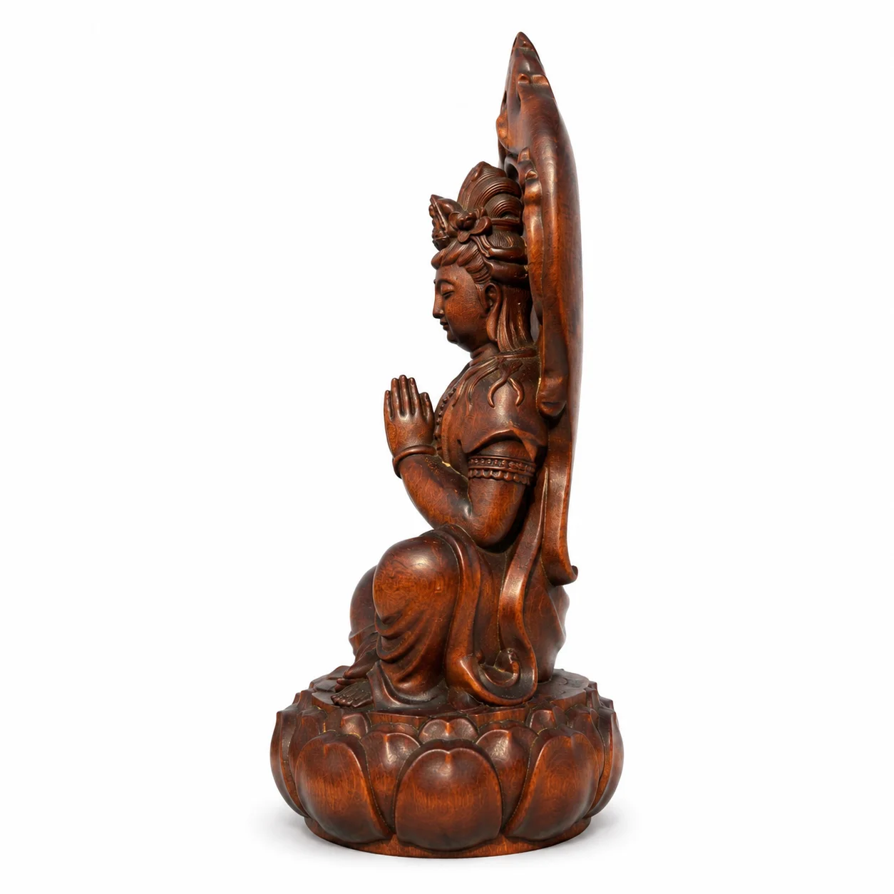 Hand Carved Boxwood Heshou Guanyin Statue for Chinese Traditional Zen Home Living Room Altar Desk Ornament Collectible Gift