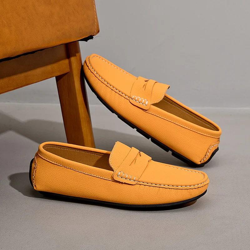 

Male Leisure Walk Men's Genuine Leather Fashion Loafers Handmade Moccasins Casual Walking Shoes Comfy Mens Men Slip on Flats