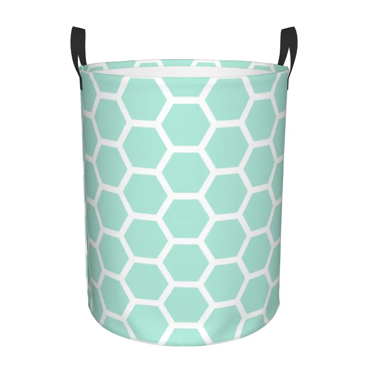 Custom Mint Honeycomb Laundry Basket Foldable Mid Century Modern Geometric Toy Clothes Hamper Storage Bin for Kids Nursery