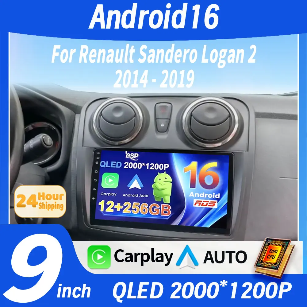 Android 16 Carplay Auto For Renault Logan 2 Sandero 2 2012 - 2016 2017 2018 2019 Car Radio Multimedia Player Stereo GPS WIFI DPS