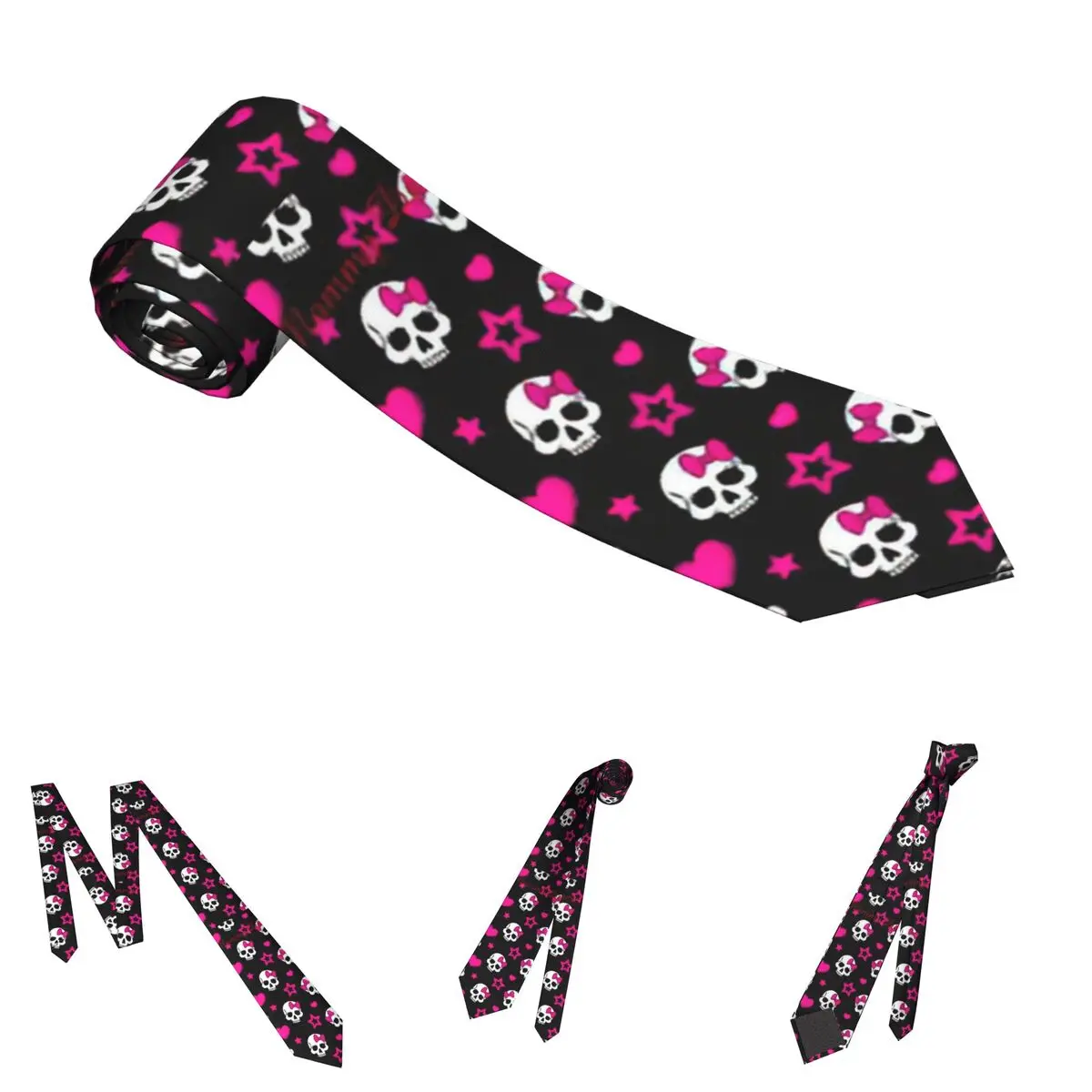 Corbata de calavera Rosa gótica Unisex, corbatas de cuello de poliéster de 8 cm para hombres, ropa de diario ancha informal, corbata de fiesta