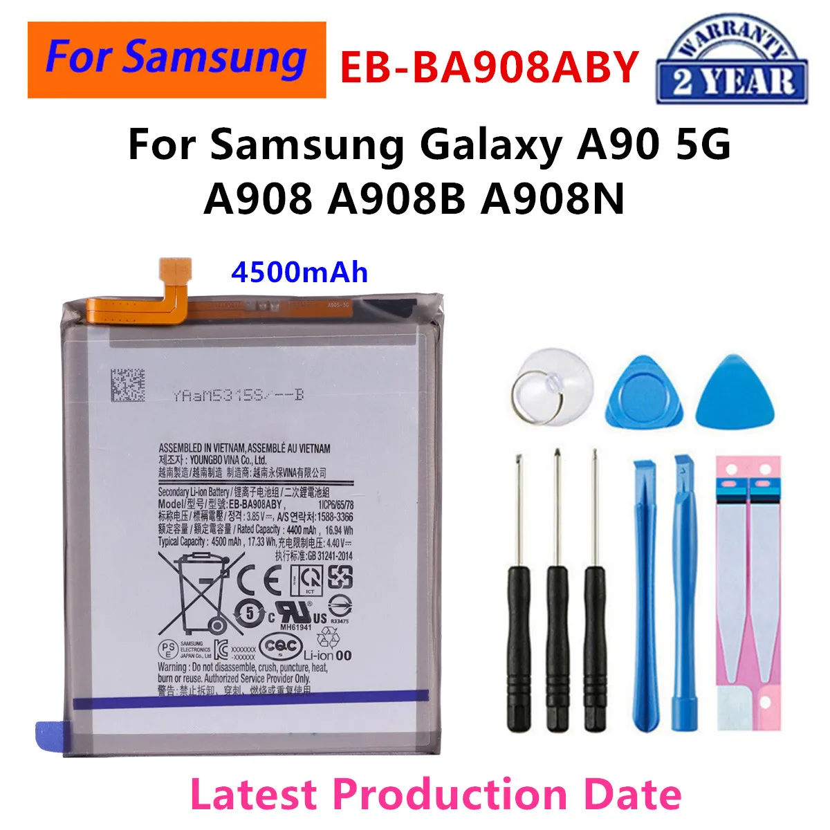 Yepyeni EB-BA908ABY 4500mAh yüksek kaliteli yedek pil için Samsung Galaxy A90 5G A908 A908B Mobile 8n cep telefonu + araçları