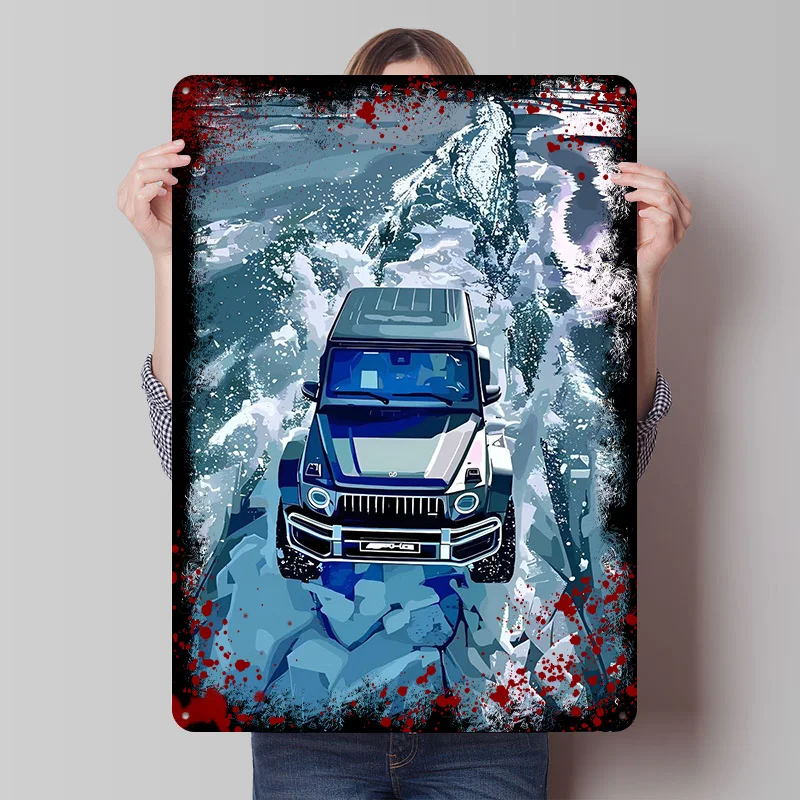 Sport-G-Wagon auf Eis Auto Metallposter Individuelle Wandkunst Retro Vintage Blechschilder für Fans Heimdekoration Wohnzimmer Wanddeko