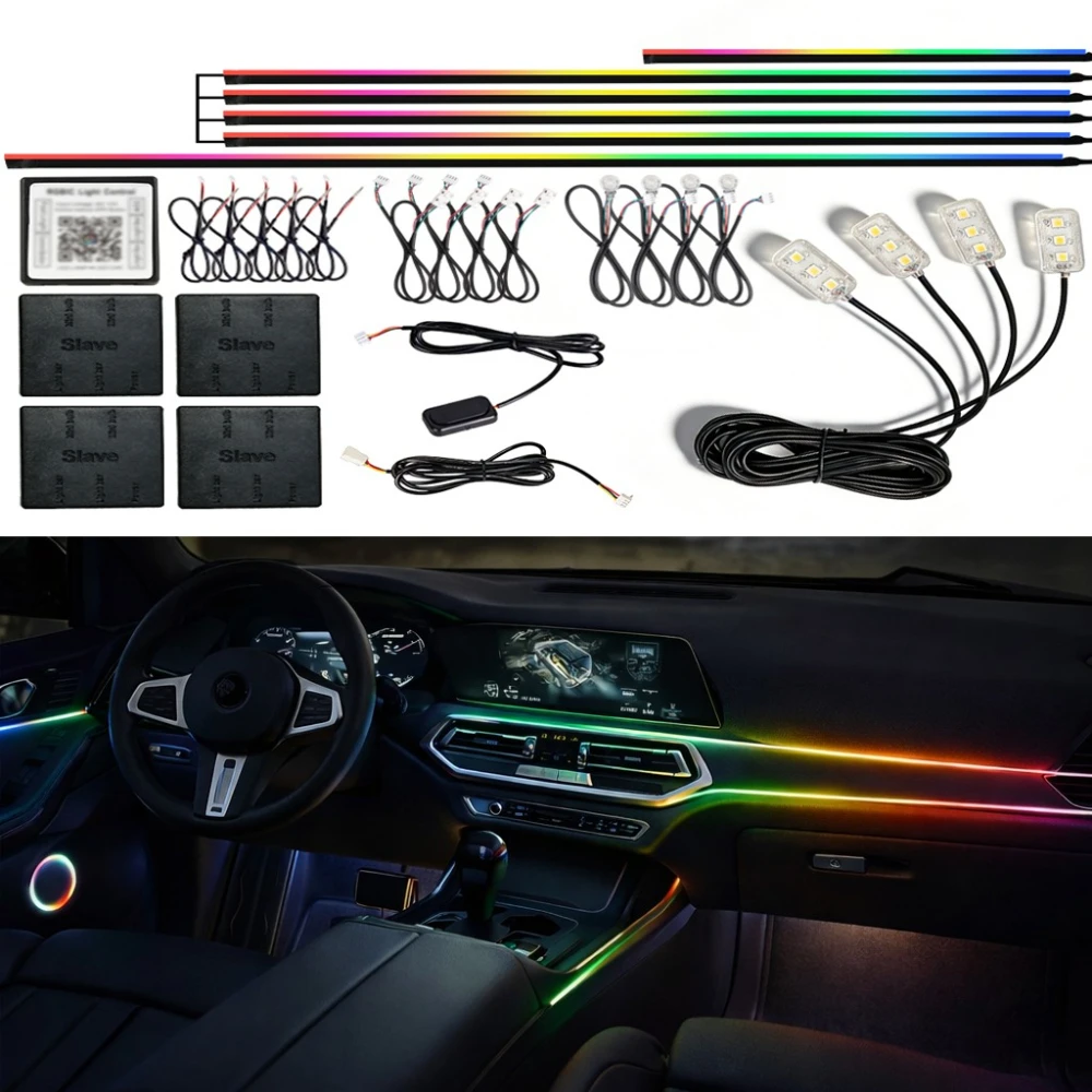 

Универсальная автомобильная RGB-подсветка 18-в-1, 64 цвета, полноцветная, скрытая, акриловая, светодиодная, для создания атмосферы в салоне