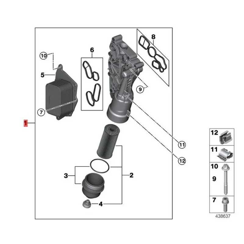 for BMW 2 Series F45 F46 X1 F48 X2 F39 MINI F56 F55 F54 Engine Aluminum Oil Cooler Filter Assembly 11428585235