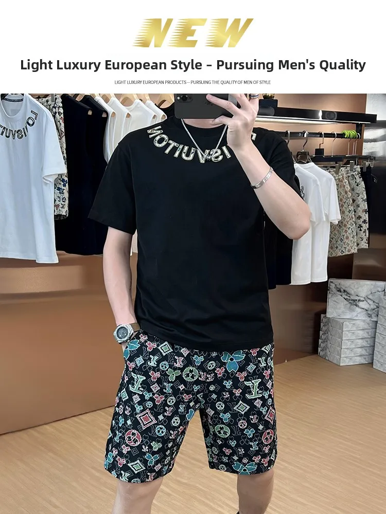 

Casual Spor Men's ort Sve T-irt And orts Set Summer New Sle Two-Piece Suit Cotton Polyester Blend Youth Faion