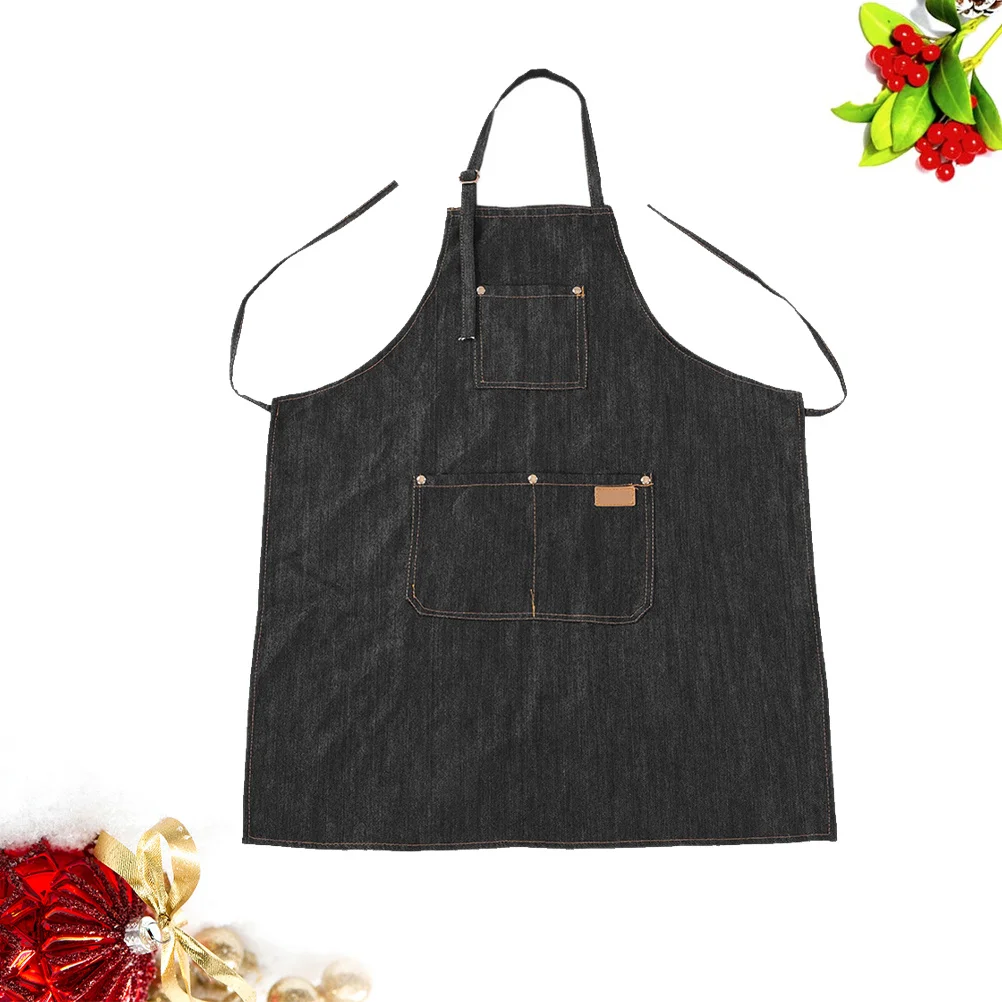 Delantal vaquero para cocinar, hornear, jardinería, bolsillo de cintura ajustable, ropa de trabajo resistente, cocina, cafetería, restaurante, salón de fiesta de boda