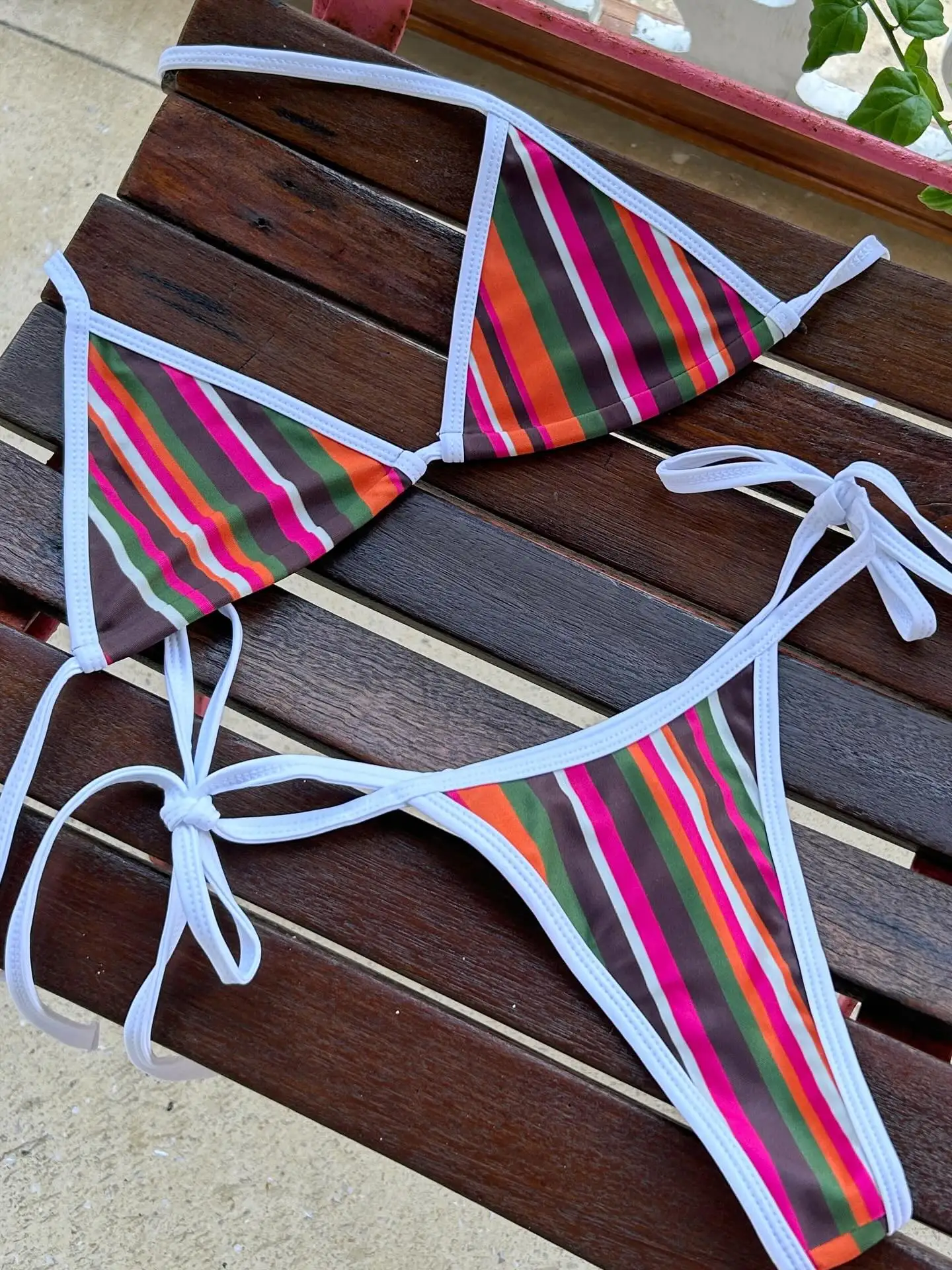 

2Pcs Striped Bikini 2026 Bandeau Biquini Women Sexy Swimsuit Push Up Swimwear Female Bathing Suit Side Straps Beachwear