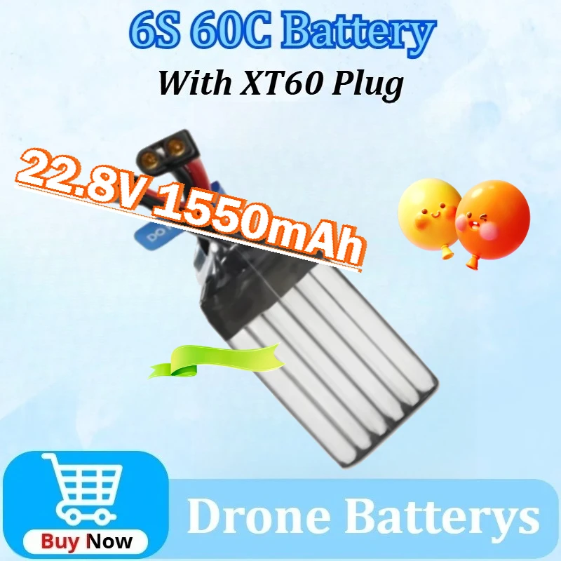 แบตเตอรี่ GEPRC 6S 22.8V 1550mAh 60C รุ่นอัพเกรด สำหรับโดรนซีรีส์ 3-5 นิ้ว สำหรับโดรน RC FPV ควอดคอปเตอร์ ฟรีสไตล์ อุปกรณ์เสริมอะไหล่โดรน