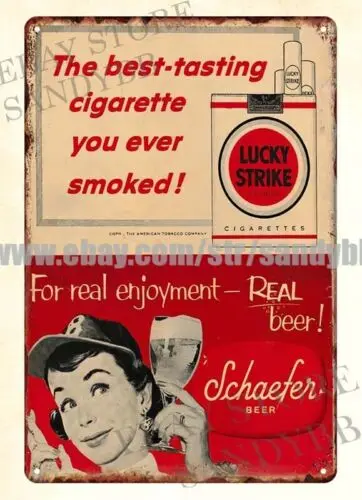 1957 SCHAEFER BEER cigarettes BASEBALL metal tin sign rusty collectible wall art