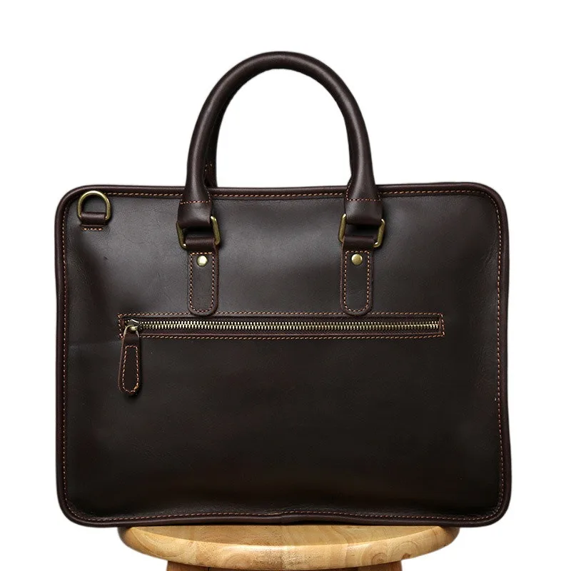 Retro Men's Briefcase Laptop Bag Luxury Brand Bag Top Layer Cowhide Casual Handbag Business Shoulder Leather Cowskin Bag