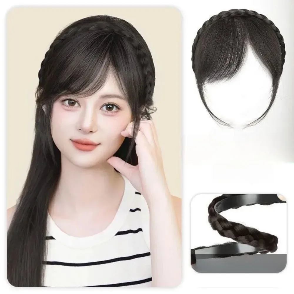 Synthetic Wigs Simulated Invisable Forehead Skew Bangs Hairband Women Natural Twisted Braids Fake Bangs Headband