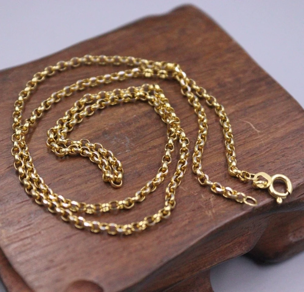 

Real Pure 18K Yellow Gold Chain Women Lucky 2.5mm Cable Rolo Link Necklace 3.64g/50cm