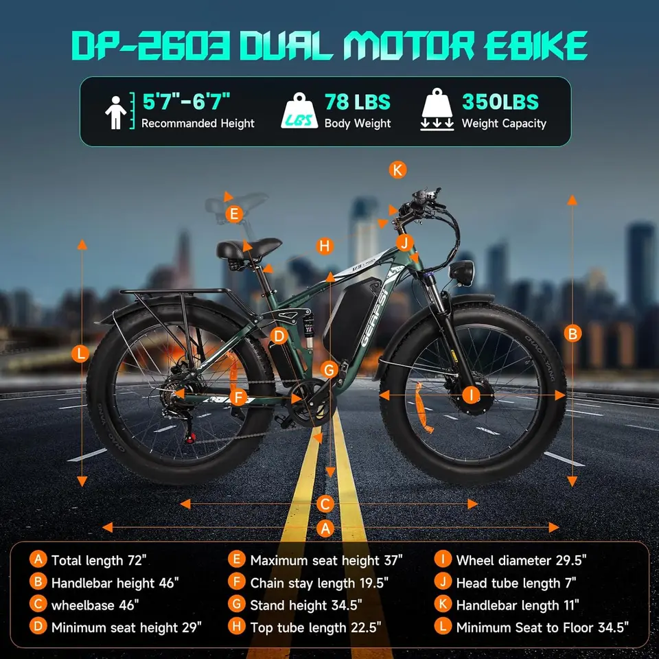 BAOLUJIE 2603 3000W Dual Motors Electric Bike 35MPH 48V25Ah Battery Hydraulic Disc Brake Electric Mountain Bike【1 Year Warranty】 image 8