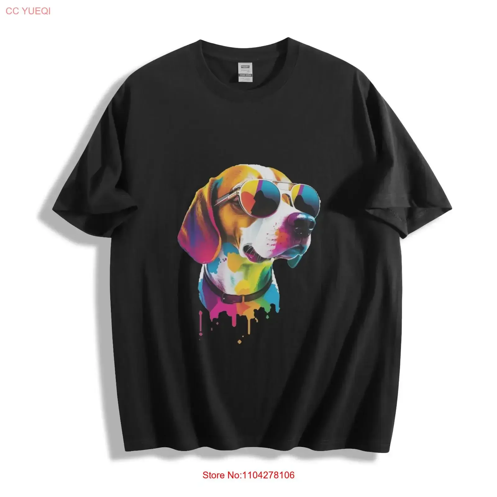 Rainbow Beagle T Shirt Colorful Dog Design long or short sleeves vintage Washed graphic Casual Stylish Soft Versatile