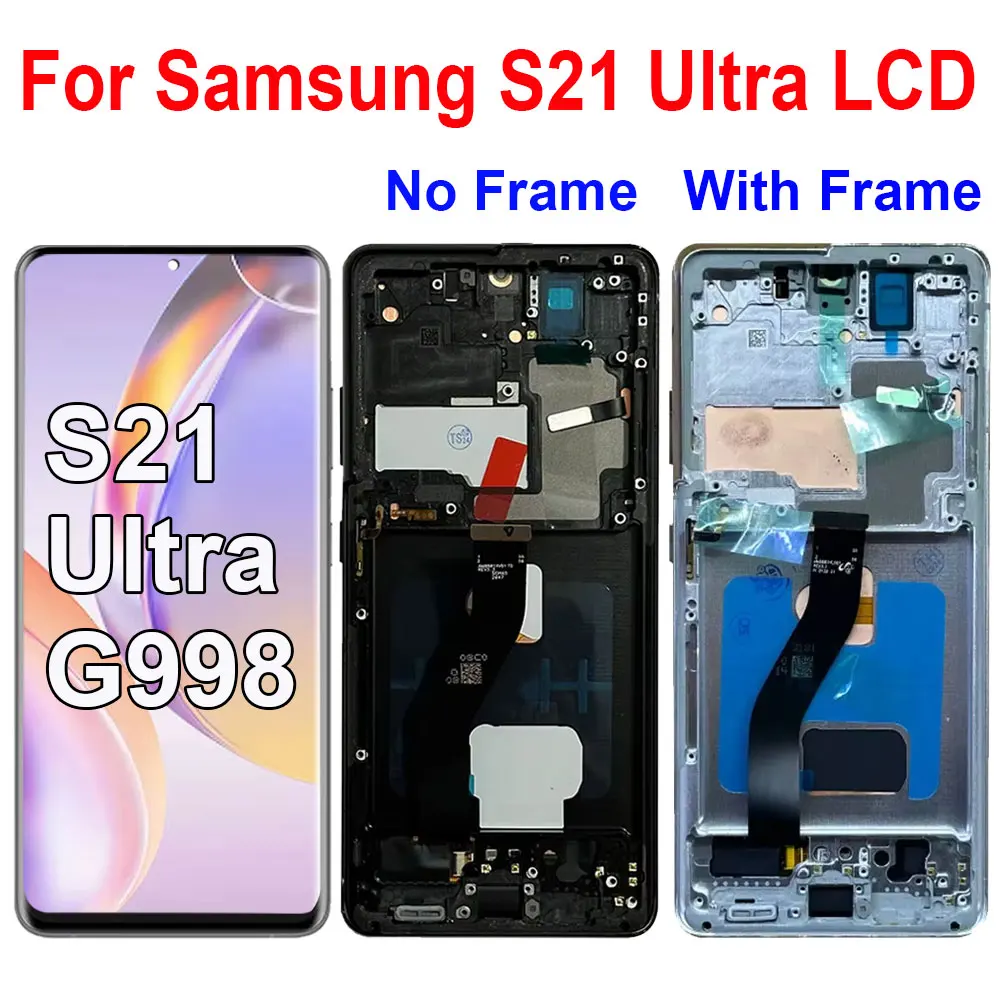 

S21 Ultra Screen ЖК-дисплей с рамкой экрана для Samsung S21 Ultra 5G G998B G998U Замена сенсорного планшета в сборе