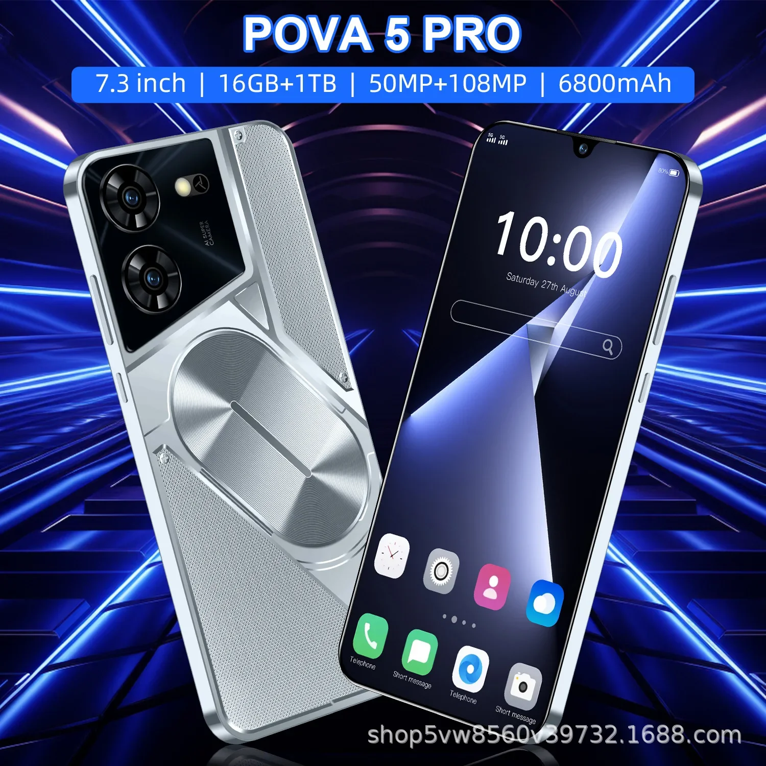 New POVA 5 PRO Cross-Border Smartphone 16+1TB Large Memory Integrated Machine Factory Export Cross-Border Motorcycle Fans