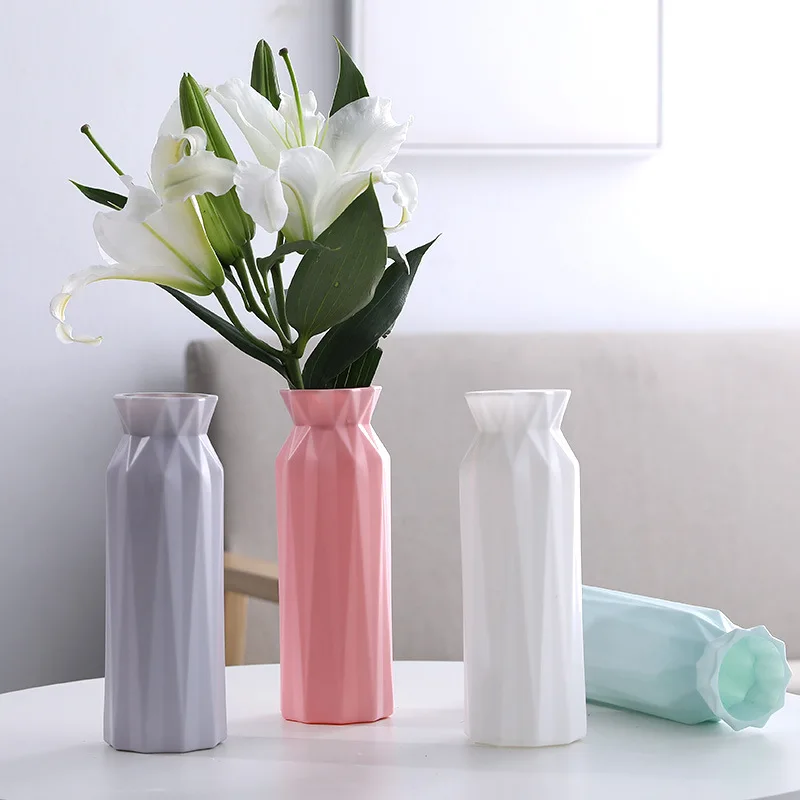 White Imitation Ceramic Flower Pot Flower Vase Home Decoration Plastic Vase Modern Table Decoration Living Room