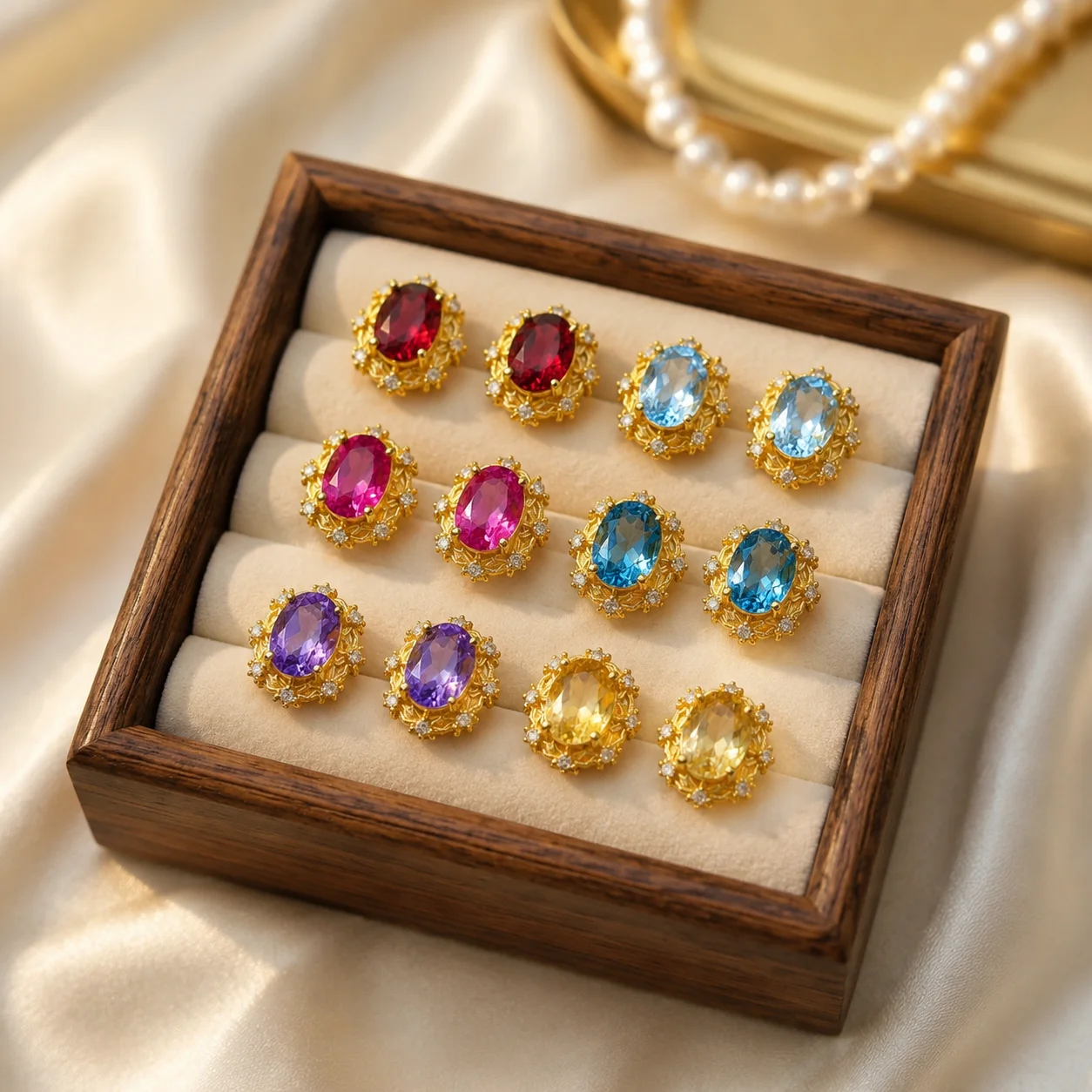 Certificated 925 Silver Natural Garnet Blue/Pink Topaz Amethyst Citrine Oval Earrings Gold Geometric Fine Jewelry Dropshipping