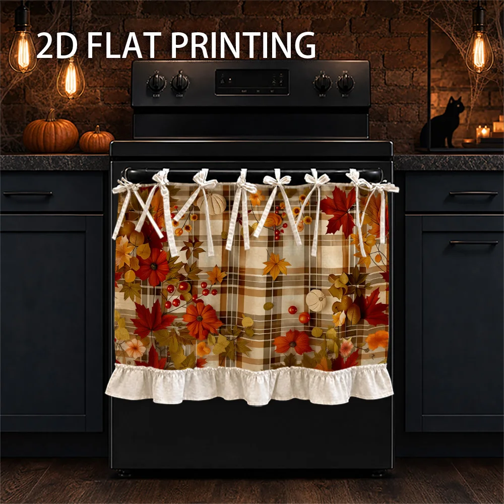 1PC kitchen stove curtain, cabinet curtain, apron. 2D graphic design with fall and Halloween themes, printed with maple leaves,