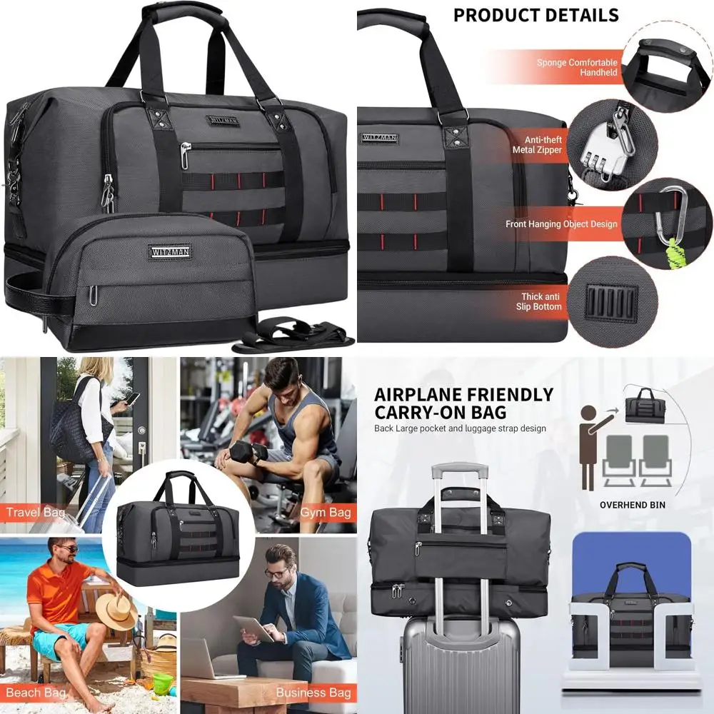 

Дорожная сумка-чемоданчик на 55 л для мужчин с набором туалетных принадлежностей, серебристо-серая, для ночевки в дороге