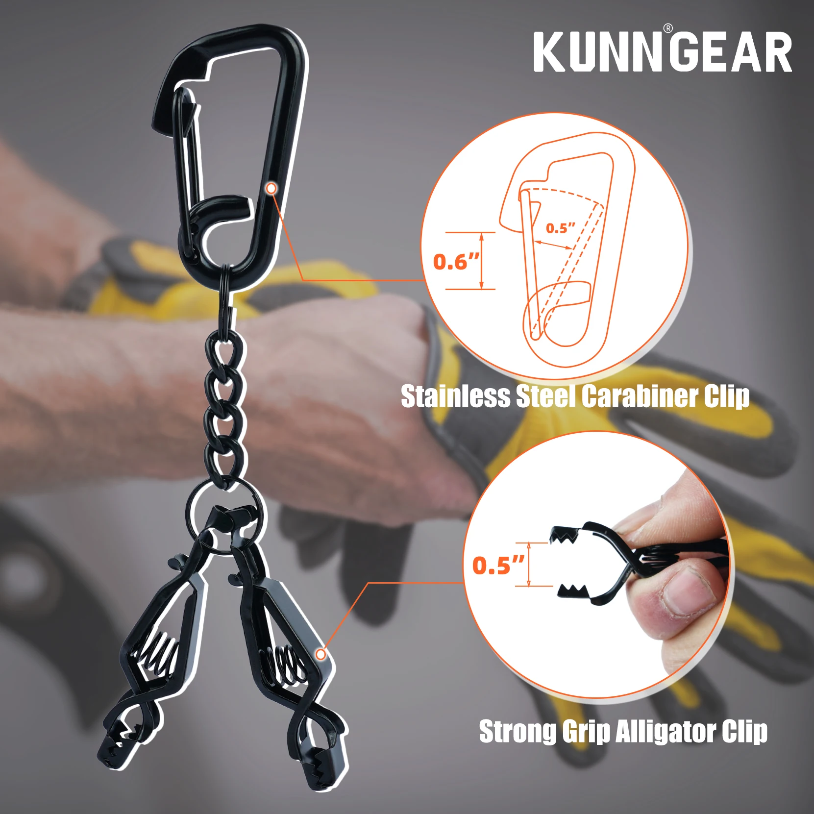 KUNN Metal Single Head Glove Clips with Stainless Steel Carabiner Clip, Portable Glove Clips for Work Glove Holders