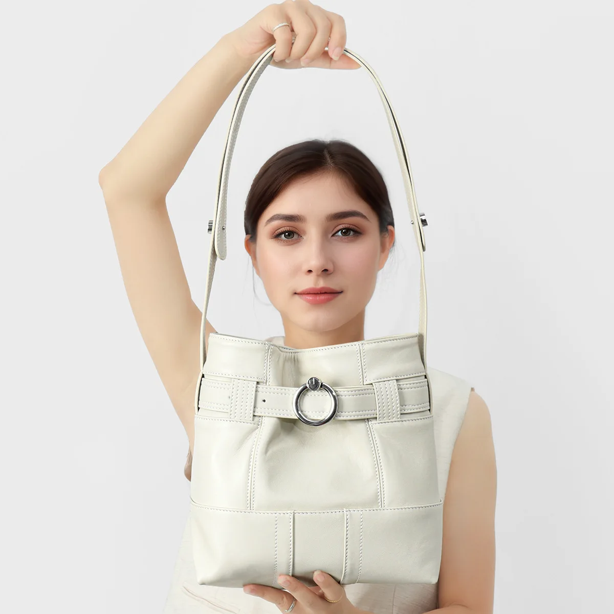

Women's Genuine Leather Shoulder & Crossbody Bag, 2025 New Korean Niche Design Underarm Bucket Purse, Elegant Small Tote Handbag