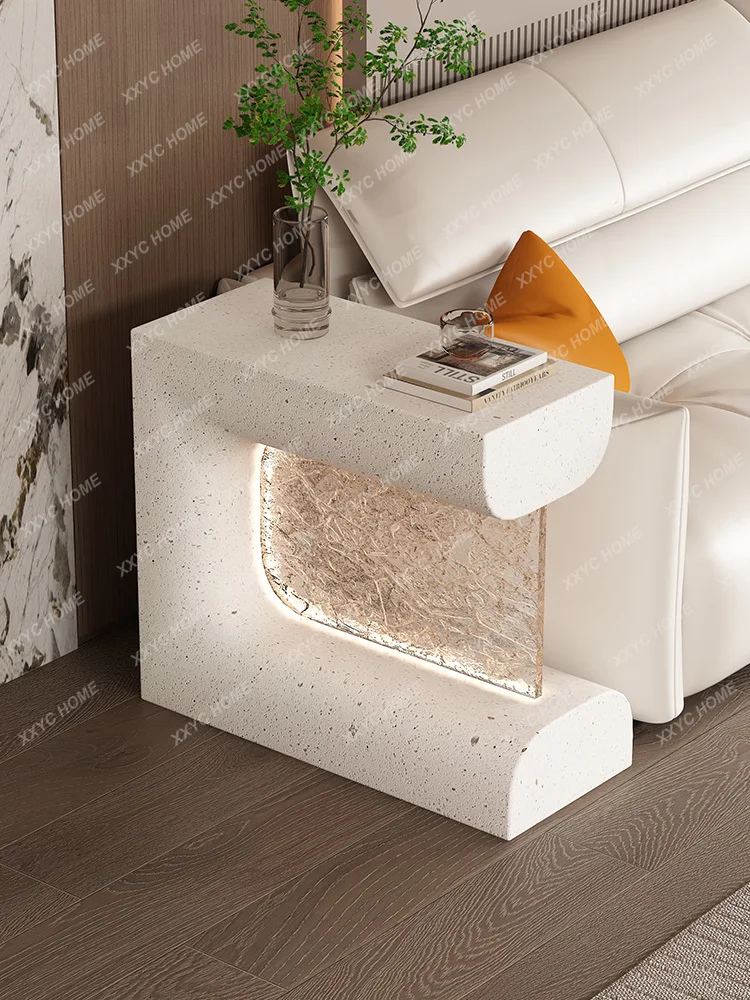 

Italian Style Light Luxury Sofa Edge Cave Stone Decoration Advanced Art Side Cabinet Small Apartment Living Room