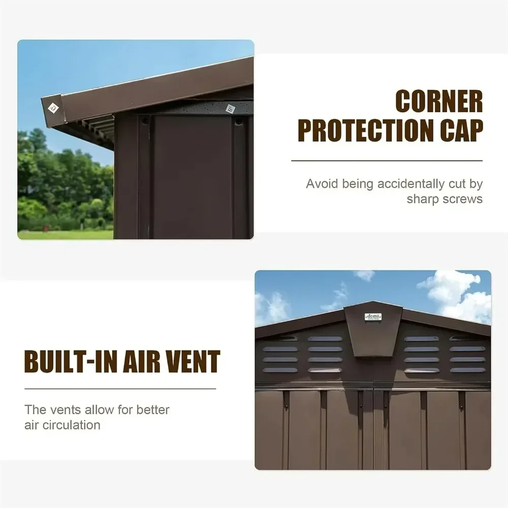 10x8 FT Large Outdoor Storage Shed with Double Lockable Doors, All-Weather Metal Utility Tool Storage Room for Garden Backyard