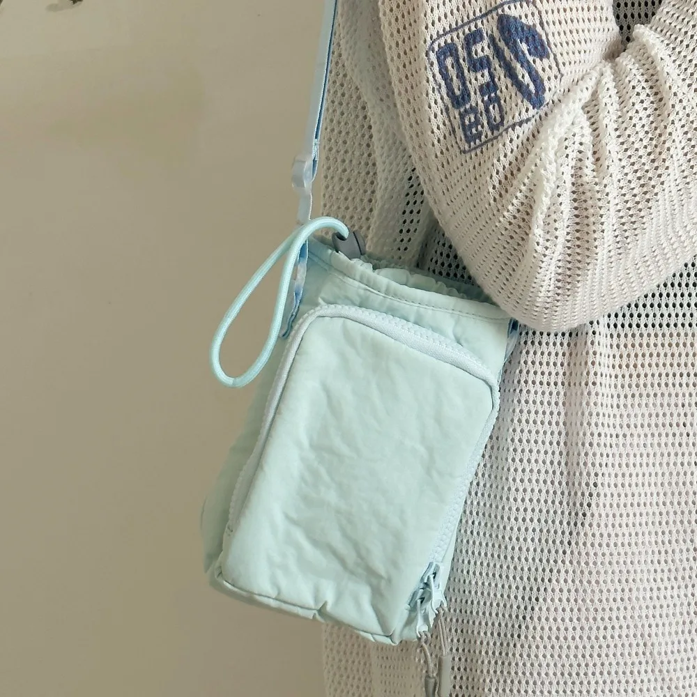 1× Korean Style Drawstring Bag Hiking Beach Travel Water Bottle Holder Water Cup Cover Nylon Shoulder Bag Purse Mobile Phone Bag