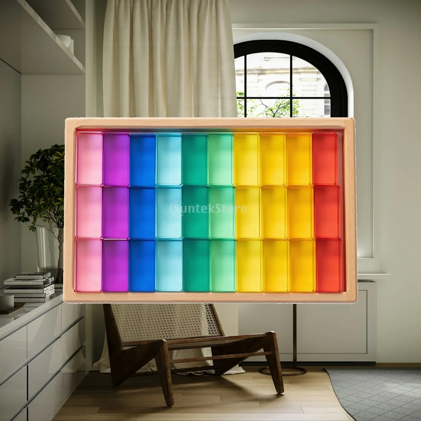 Acrylic Blocks with Wooden Tray Smooth Construction Set Toy Pattern-Making for Preschoolers, Playroom, Classroom