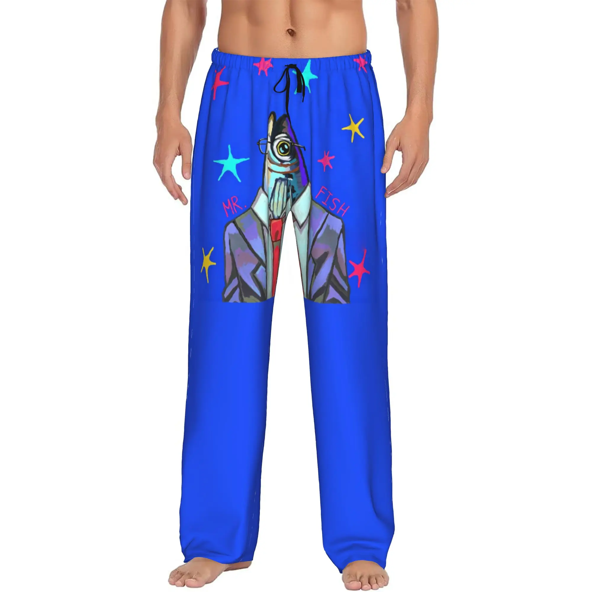 Custom Mr. Fish Pajama Pants Men's Funny Fish Sleepwear Lounge Sleep Bottoms Stretch with Pockets