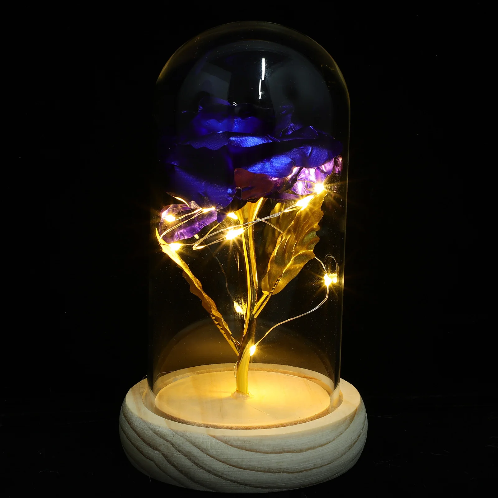 

Simulated Rose LED Light Ornament Blue Eternal Flower Decor Immortal Flowers Glass Dome Gift Preservation Cover 3AAA Batteries